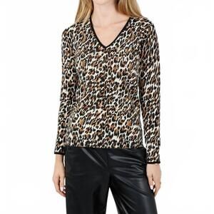 NEW LEO UGO agathe leopard sequin v-neck sweater in leopard